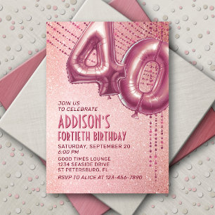 Rose Gold Foil Balloons 40th Birthday Invitation