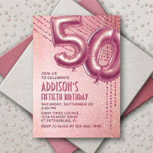 Rose Gold Foil Balloons 50th Birthday Invitation