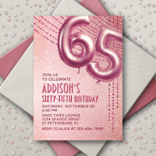 Rose Gold Foil Balloons 65th Birthday Invitation