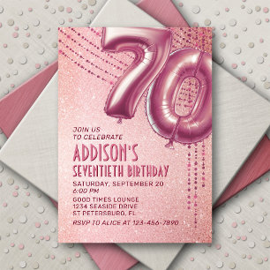 Rose Gold Foil Balloons 70th Birthday Invitation