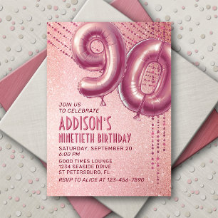 Rose Gold Foil Balloons 90th Birthday Invitation