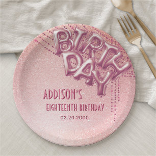 Rose Gold Foil Balloons Birthday Paper Plate