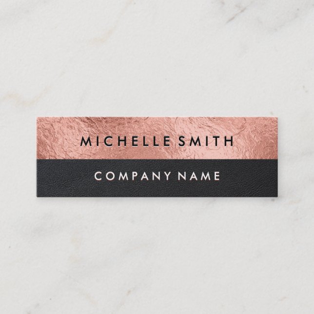 Rose Gold Foil Black Leather Colour Block Mini Business Card (Front)
