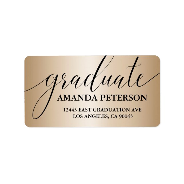 Rose Gold Foil Black Luxury Typography Graduate Label (Front)