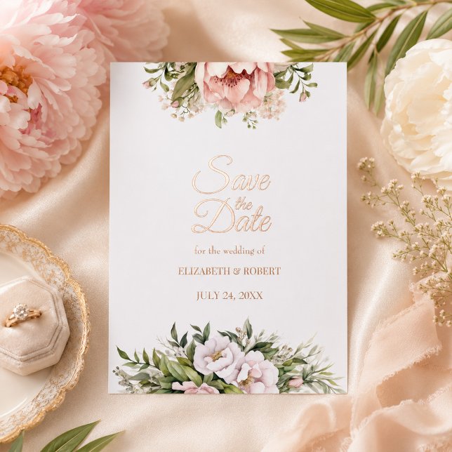 Rose Gold Foil Blush & Ivory Peony Save the Date (Rose Gold Foil Blush & Ivory Peony Save the Date Invitation)