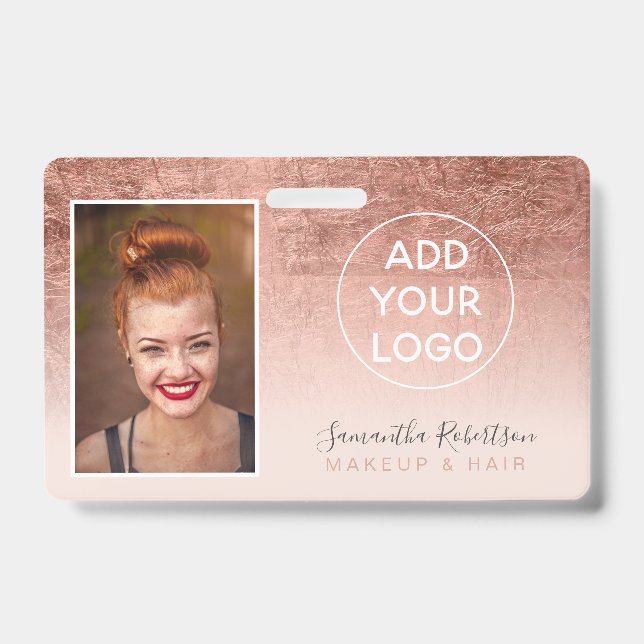 Rose gold foil blush logo employee photo pass ID badge (Front)
