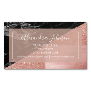 Rose Gold Foil Blush Pink and Black Geometric Magnetic Business Card