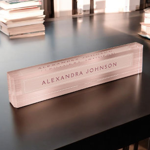 Rose Gold Foil   Blush Pink - Burgundy Modern Nameplate