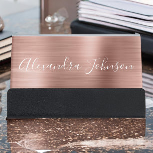 Rose Gold Foil   Blush Pink Foil Modern Desk Business Card Holder