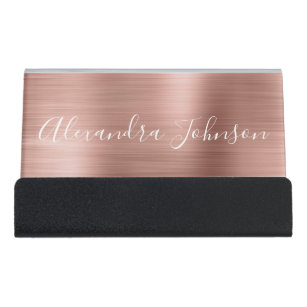 Rose Gold Foil   Blush Pink Foil Modern Desk Business Card Holder