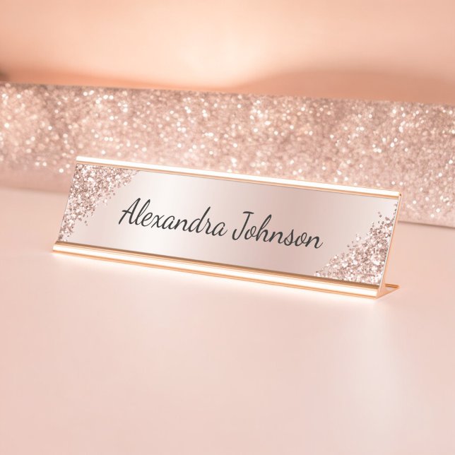 Rose Gold Foil | Blush Pink Foil Modern Desk Name Plate (Creator Uploaded)