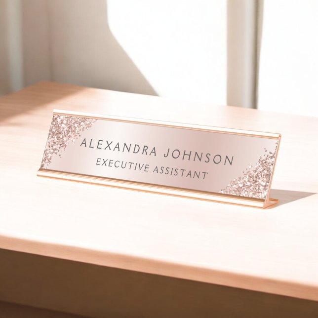 Rose Gold Foil | Blush Pink Foil Modern Desk Name Plate (Creator Uploaded)