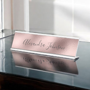 Rose Gold Foil   Blush Pink Foil Modern Desk Name Plate