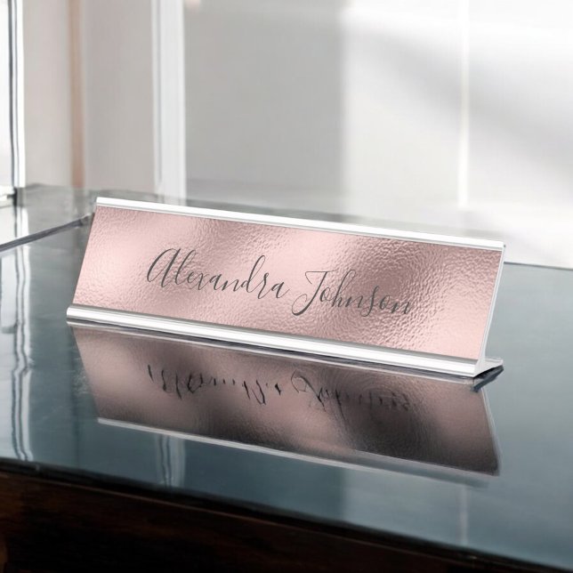 Rose Gold Foil | Blush Pink Foil Modern Desk Name Plate (Creator Uploaded)