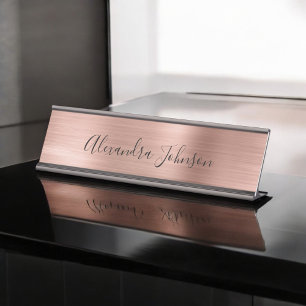 Rose Gold Foil   Blush Pink Foil Modern Desk Name Plate