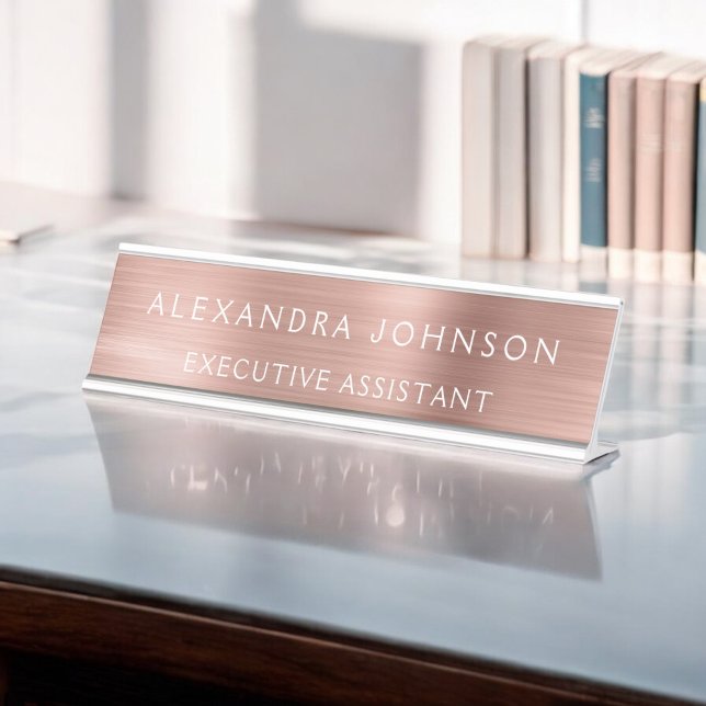 Rose Gold Foil | Blush Pink Foil Modern Desk Name Plate (Creator Uploaded)
