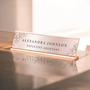 Rose Gold Foil   Blush Pink Foil Modern Desk Name Plate
