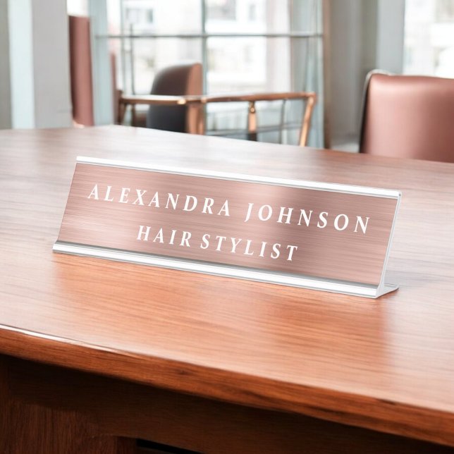 Rose Gold Foil | Blush Pink Foil Modern Desk Name Plate (Creator Uploaded)