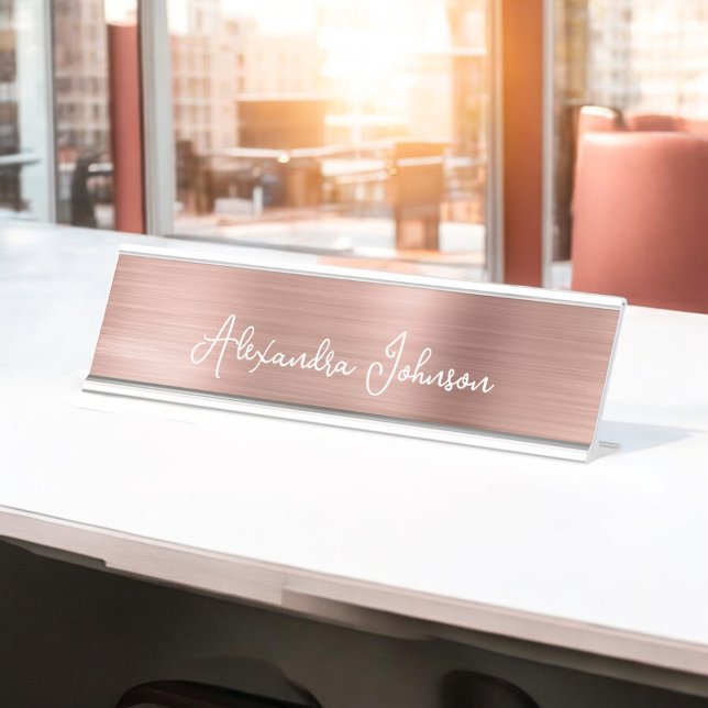 Rose Gold Foil | Blush Pink Foil Modern Desk Name Plate (Creator Uploaded)