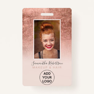 Rose gold foil blush pink logo employee photo pass ID badge