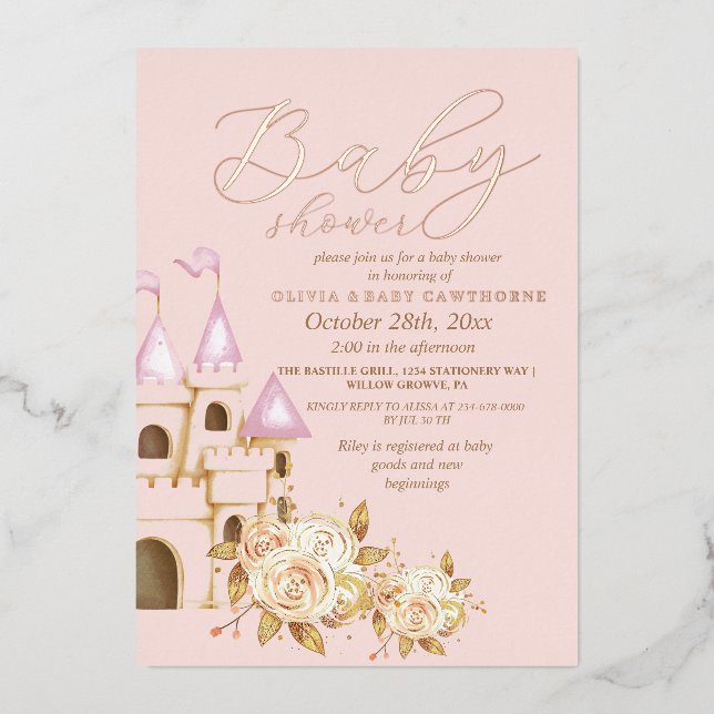 Rose Gold Foil & Blush Pink Princess Baby Shower (Front)