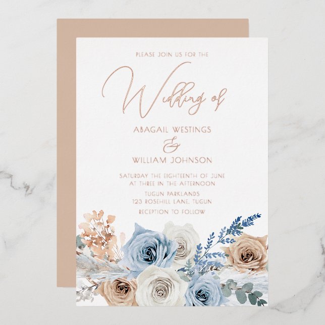 Rose Gold Foil Boho Blue Wedding (Front/Back)
