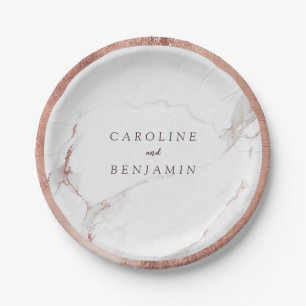 Rose gold foil border marble luxury modern wedding paper plate