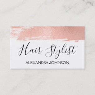 Rose Gold Foil Brush Stroke Hair Stylist Business Card