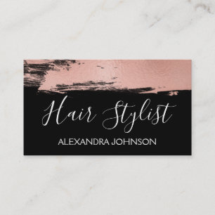 Rose Gold Foil Brush Stroke Hair Stylist Business Card