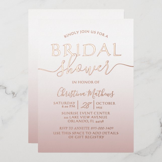 Rose Gold Foil Calligraphy Bridal Shower  (Front/Back)