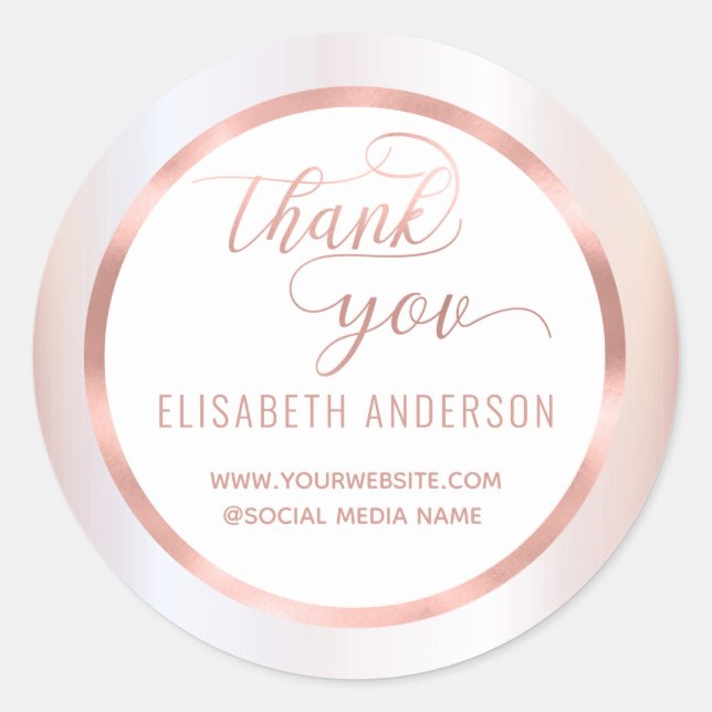 Rose gold foil calligraphy thank you classic round sticker (Front)
