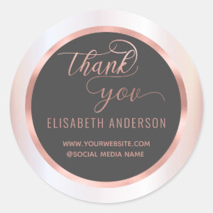Rose gold foil calligraphy thank you classic round sticker