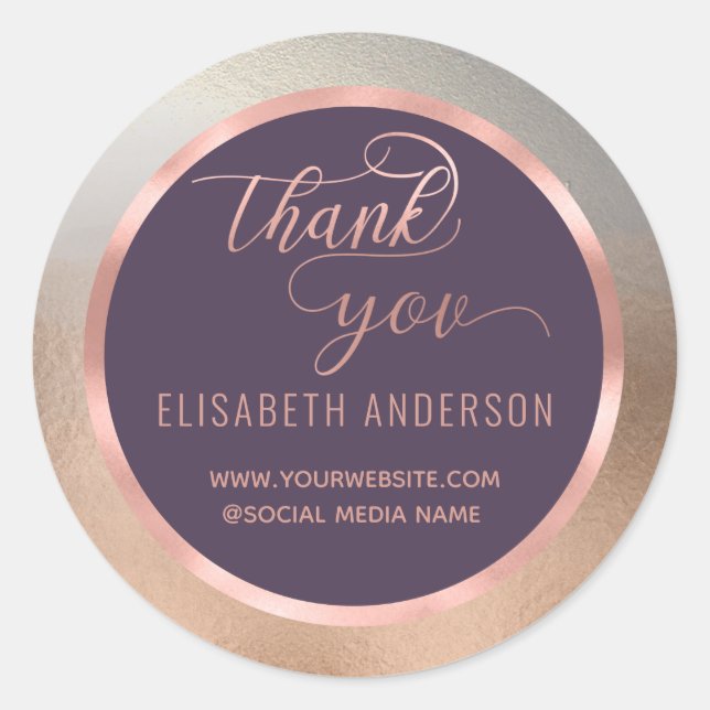 Rose gold foil calligraphy thank you classic round sticker (Front)