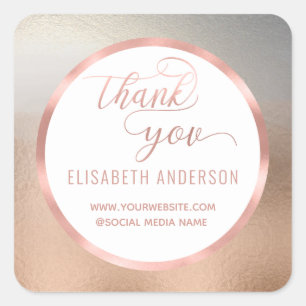 Rose gold foil calligraphy thank you square sticker