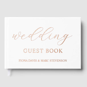 Rose gold foil calligraphy white wedding guest book