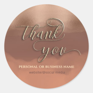 Rose gold foil cinnamon cantaloupe watercolor  classic round sticker