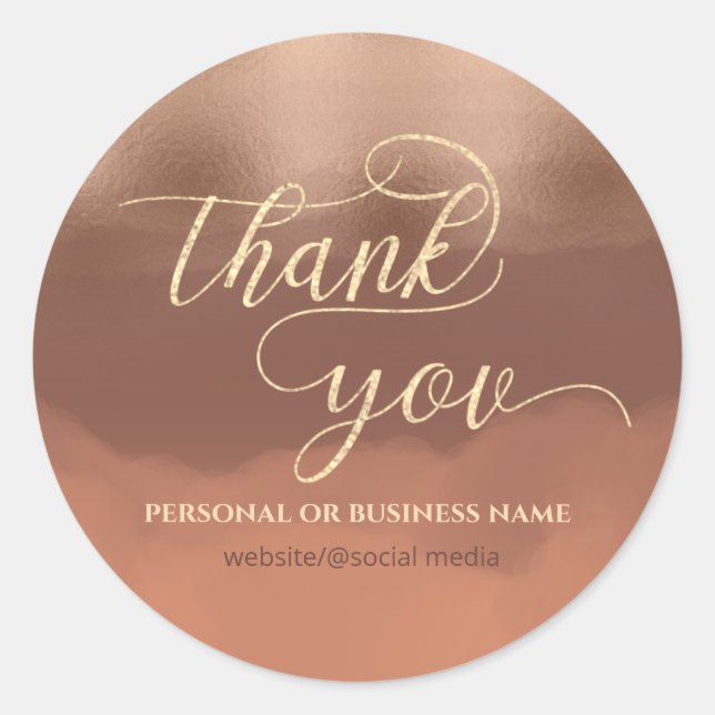 Rose gold foil cinnamon cantaloupe watercolor classic round sticker (Front)