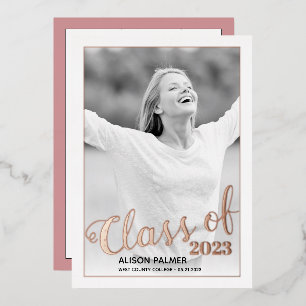 Rose gold foil Class of 2023 script photo