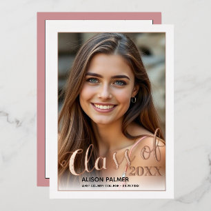Rose gold foil Class of 2026 script photo