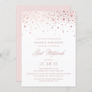 Rose Gold Foil Confetti Bat Mitzvah Invitation