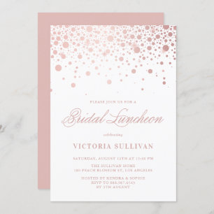 Rose Gold Foil Confetti Bridal Luncheon Invitation