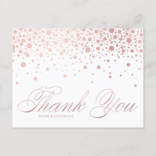 Rose Gold Foil Confetti Dots Thank You Postcard