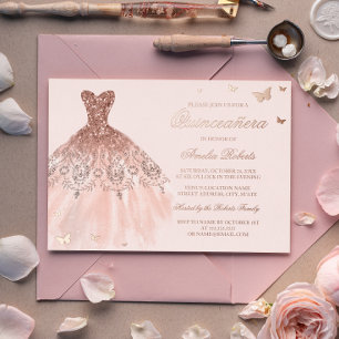 ROSE GOLD FOIL Dress Butterfly Quinceanera
