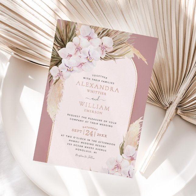 Rose Gold Foil Dusty Rose Pampas Tropical Wedding (Creator Uploaded)