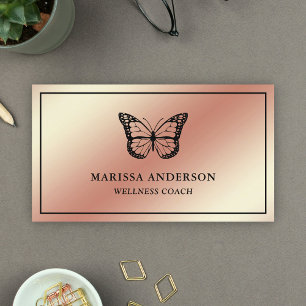 Rose Gold Foil Elegant Black Butterfly Business Card