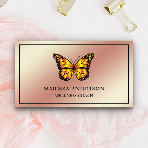 Rose Gold Foil Elegant Orange Monarch Butterfly Business Card