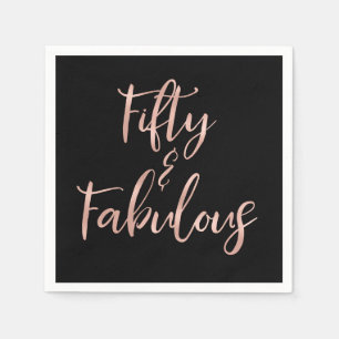 Rose Gold Foil Fifty and Fabulous Napkin