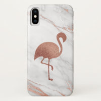 Rose Gold Foil Flamingo on Pink Marble Pattern