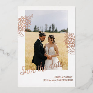 Rose gold foil floral modern save the date foil in