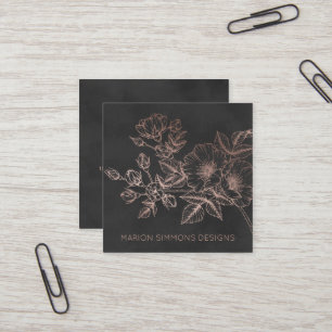 Rose Gold Foil Floral Square Business Square Business Card
